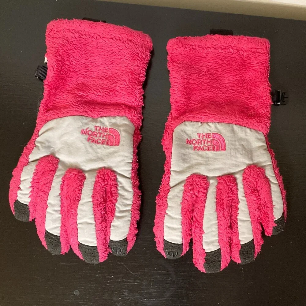 The North Face Kid's Pink/Gray Fleece Gloves - Size L